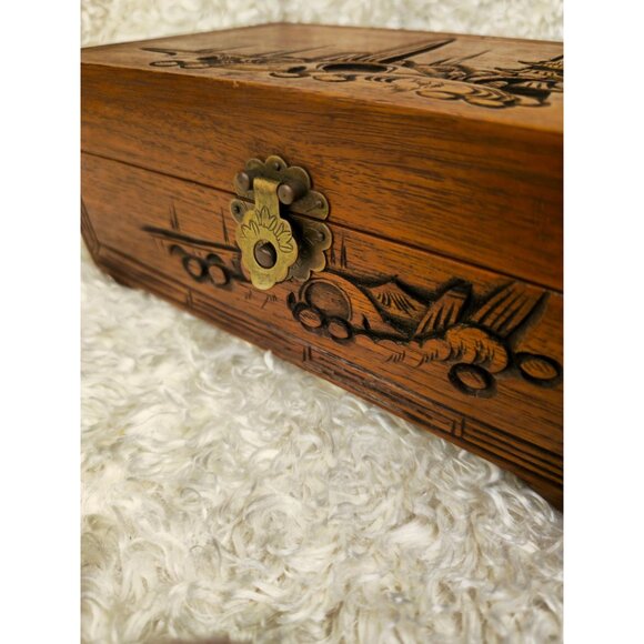 Vintage Asian Hand Carved Wooden Jewelry Box - Picture 13 of 14